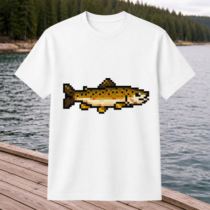 Pixel Art Trout Fishing T-Shirt Retro Fishing Tee