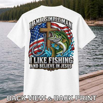 American Flag Bass Fishing Faith Patriotic Graphic T-Shirt | Back Print