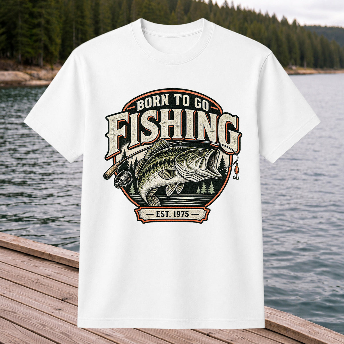 Born to Go Fishing Est. 1975 Vintage Bass Graphic T-Shirt