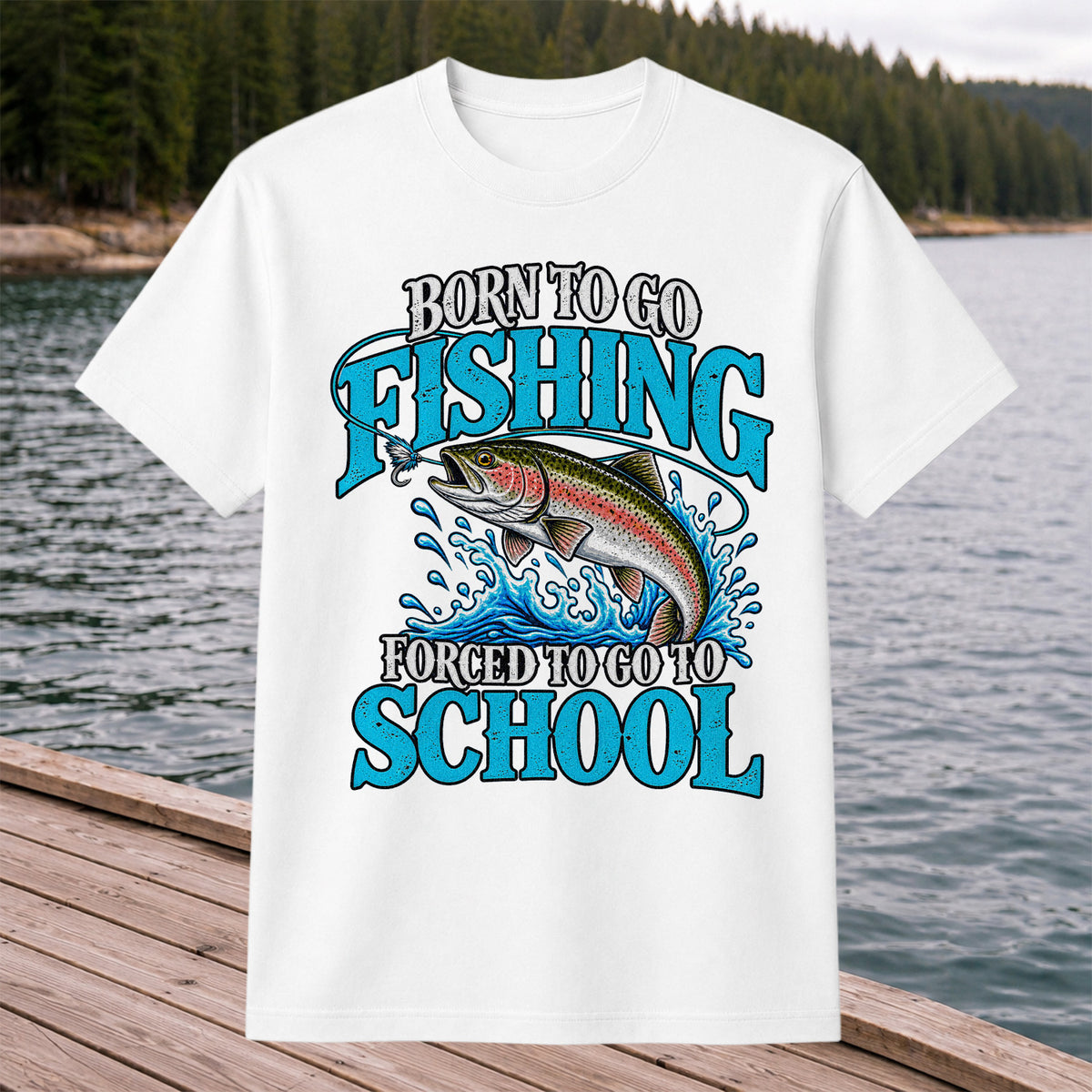 Born to Go Fishing Forced to Go to School Rainbow Tee, Trout T-Shirt