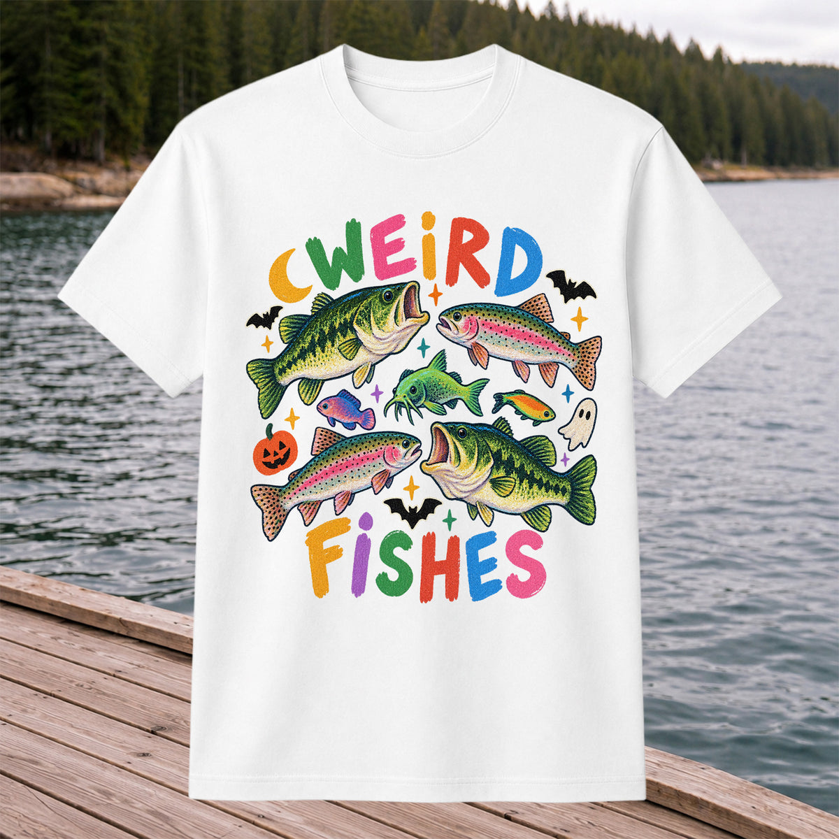 Weird Fishes Halloween Bass and Rainbow Trout Fishing T-Shirt