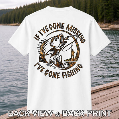 If I've Gone Missing I've Gone Fishing Jumping Bass Funny T-Shirt | Back Print