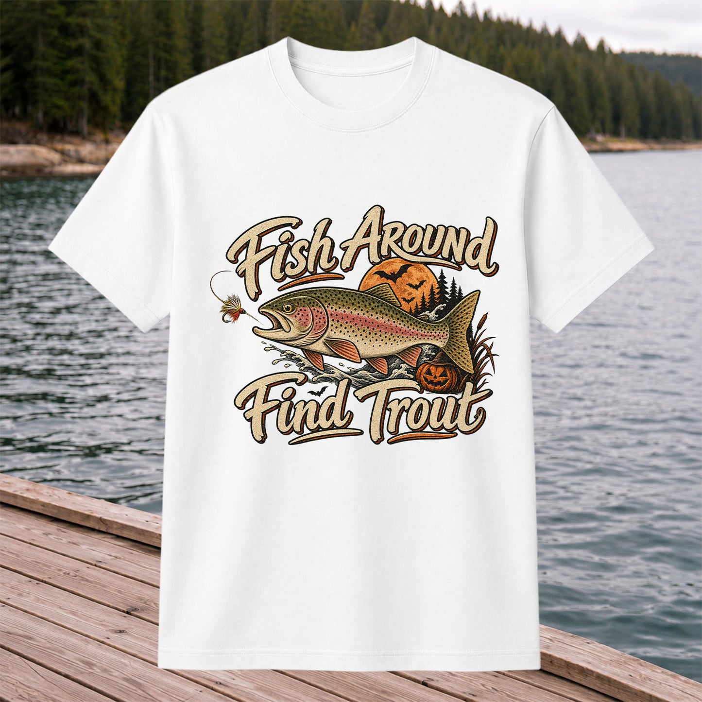Fish Around Find Trout Halloween Fishing T-Shirt