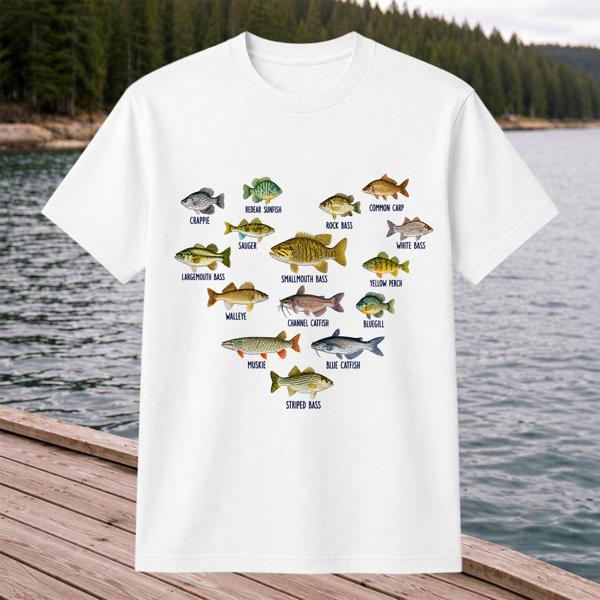 Freshwater Fish Species Chart Fishing Graphic T-Shirt