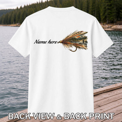 Personalized Fly Fishing Lure Name Graphic T-Shirt | Back Print