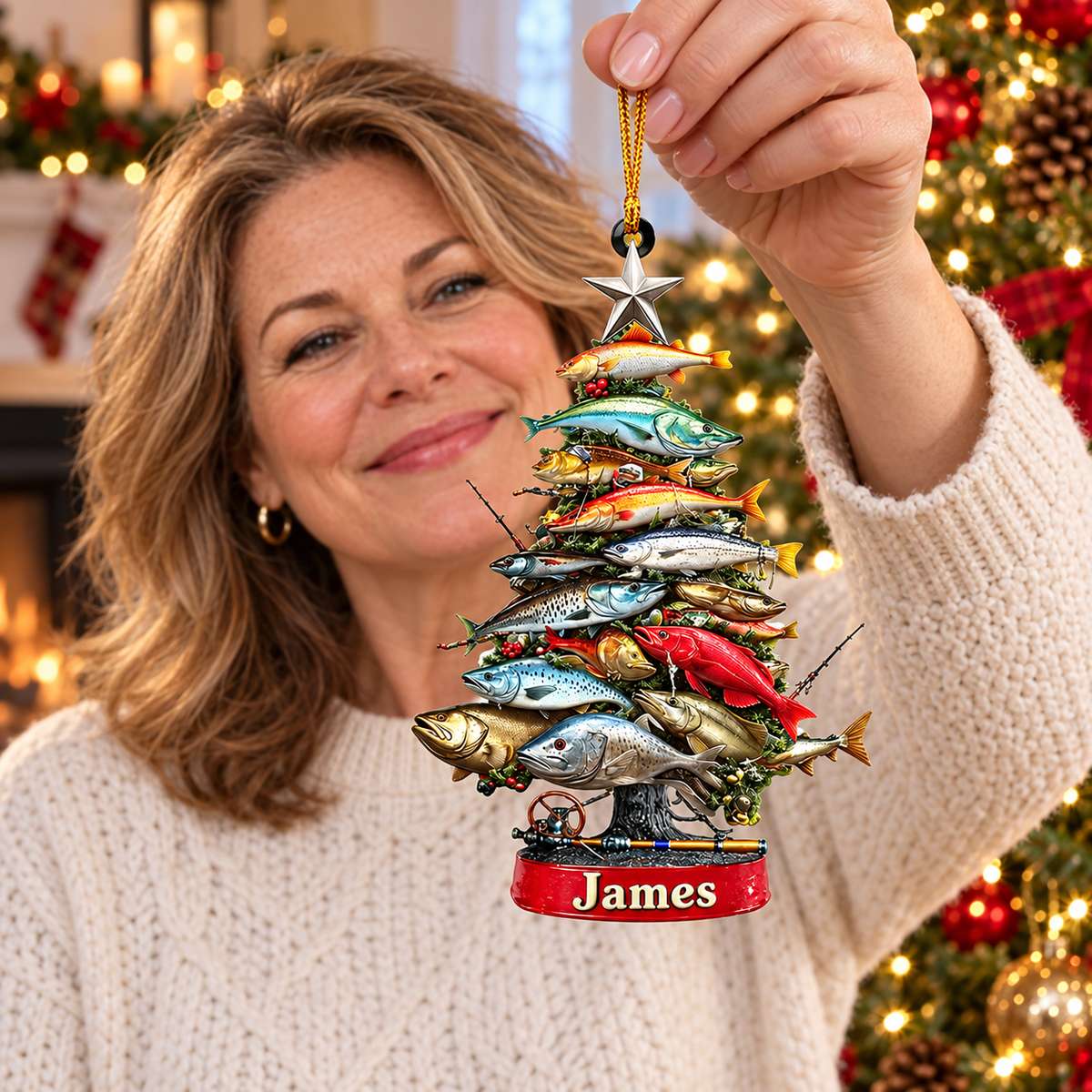 Personalized Fishing Christmas Tree Acrylic Ornament – Custom Name Keepsake for Anglers