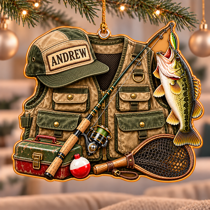 Personalized Fishing Vest Christmas Acrylic Ornament, Xmas Gift