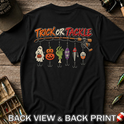 Trick or Tackle Halloween Ghost and Pumpkin Fishing Lures T-Shirt | Back Print