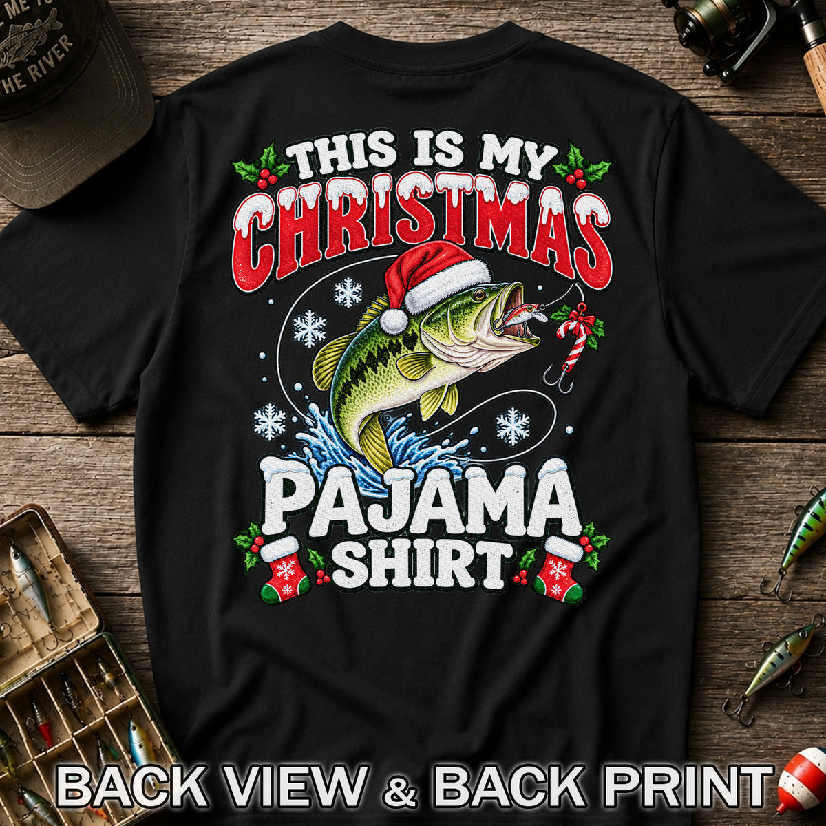 This Is My Christmas Pajama Shirt Bass Fishing T-Shirt | Back Print