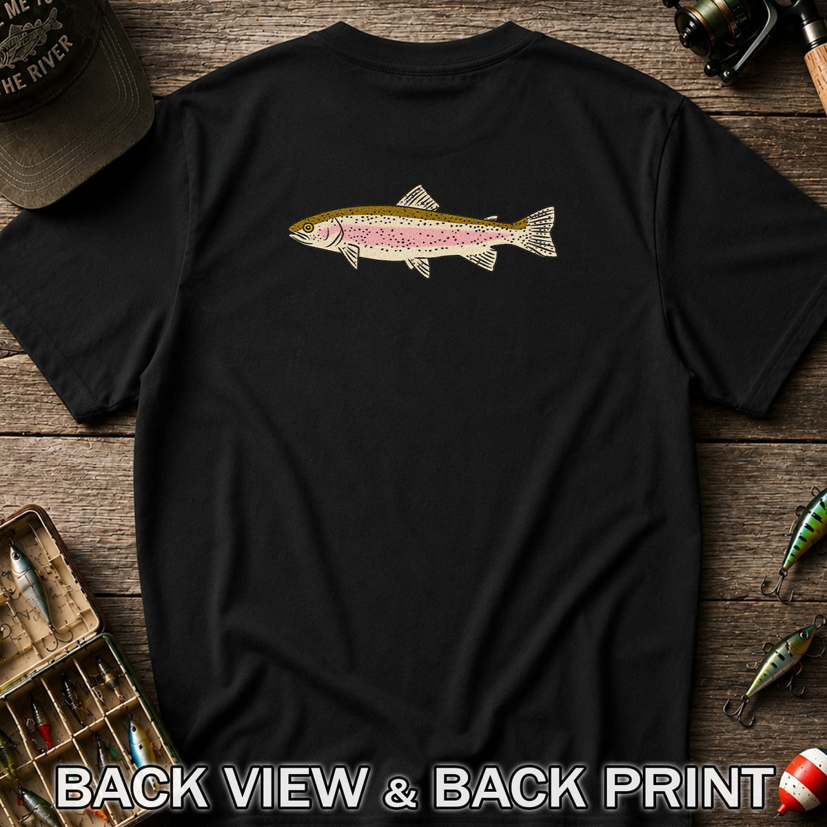 Rainbow Trout Freshwater Fishing Graphic T-Shirt | Back Print