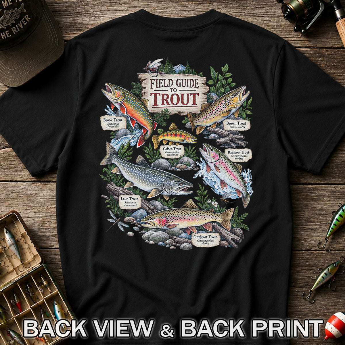 Field Guide to Trout Vintage Freshwater Fishing Graphic T-Shirt | Back Print