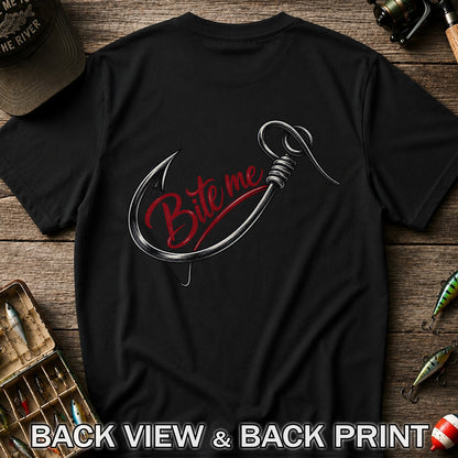Bite Me Fishing Hook Funny Graphic T-Shirt | Back Print