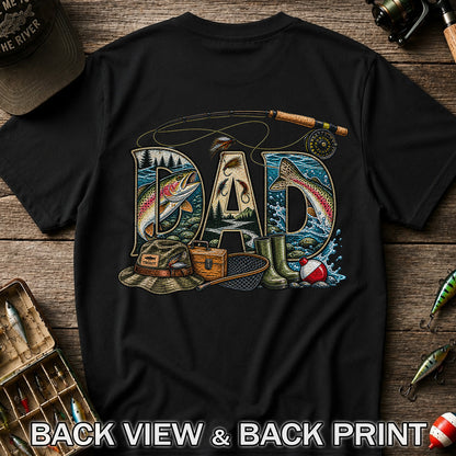Dad Rainbow Trout Fly Fishing Vintage Graphic T-Shirt | Back Print