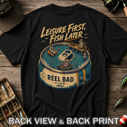 Raccoon Fishing Can Leisure Graphic T-Shirt | Back Print