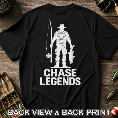 Chase Legends Fly Fishing Angler Silhouette Graphic T-Shirt | Back Print