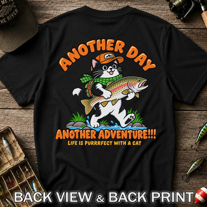 Another Day Another Adventure Cat and Trout Fishing Graphic T-Shirt | Back Print