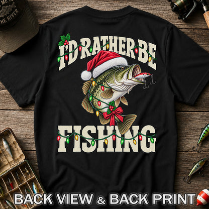 Santa Hat Bass Christmas Fishing Graphic T-Shirt | Back Print