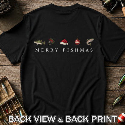 Christmas Fish Icons Fishing Graphic T-Shirt | Back Print