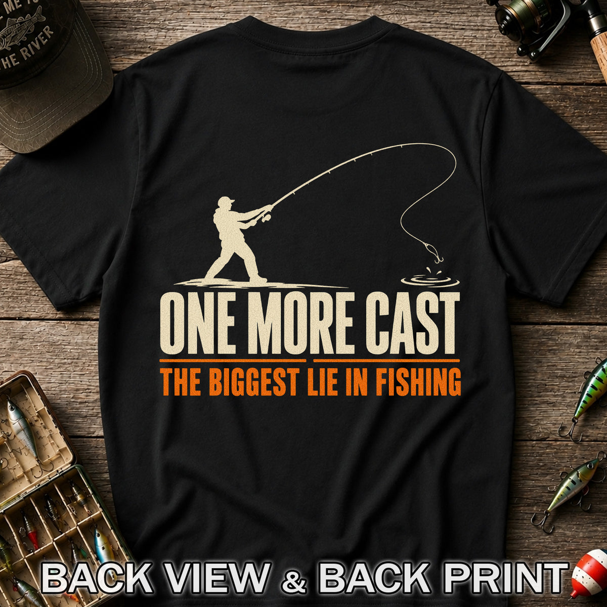 Fishing Angler Silhouette Graphic T-Shirt | Back Print