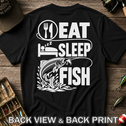 Eat Sleep Fish Trout Fly Fishing Graphic T-Shirt | Back Print