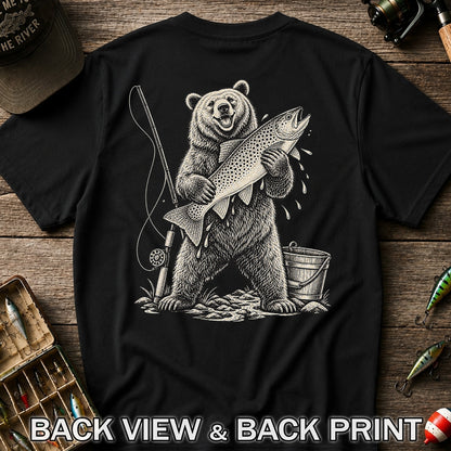Bear Holding Trout Fishing Graphic T-Shirt | Back Print