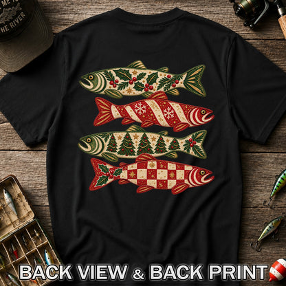 Christmas Trout Holiday Pattern Fishing Graphic T-Shirt | Back Print