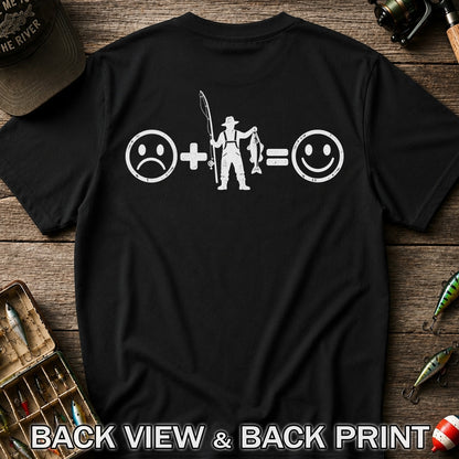 Fishing Turns Sad Face Into Happy Face Graphic T-Shirt | Back Print