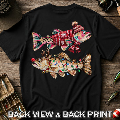 Festive Christmas Fish with Lights Fishing Graphic T-Shirt | Back Print