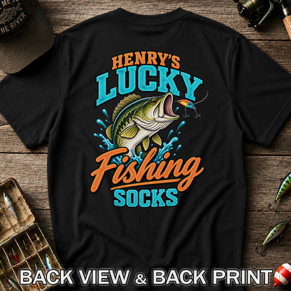 Henry's Lucky Fishing Socks Jumping Bass Graphic T-Shirt | Back Print