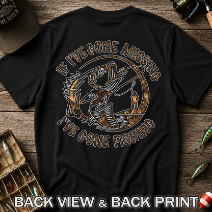 If I've Gone Missing I've Gone Fishing Jumping Bass Funny T-Shirt | Back Print