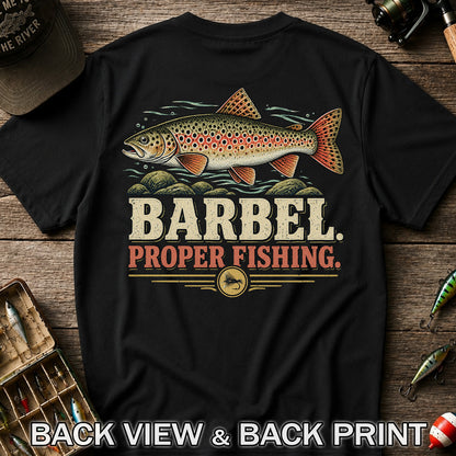 Barbel Proper Fishing Brown Trout Graphic T-Shirt | Back Print