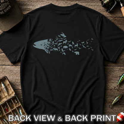 Wildlife Fish Silhouette Fishing Graphic T-Shirt | Back Print