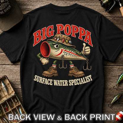 Big Poppa Surface Water Specialist Fishing Lure Graphic T-Shirt | Back Print