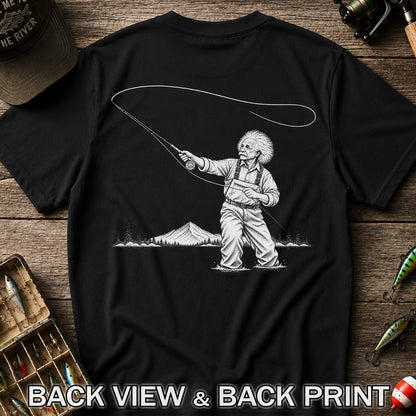 Vintage Fly Fisherman Mountain Lake Fishing Graphic T-Shirt | Back Print