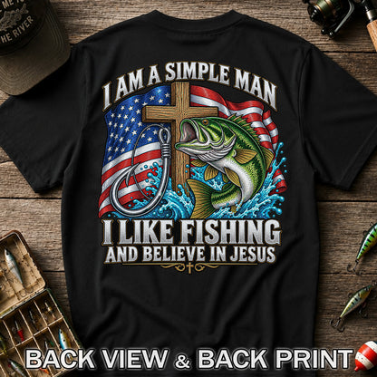 American Flag Bass Fishing Faith Patriotic Graphic T-Shirt | Back Print