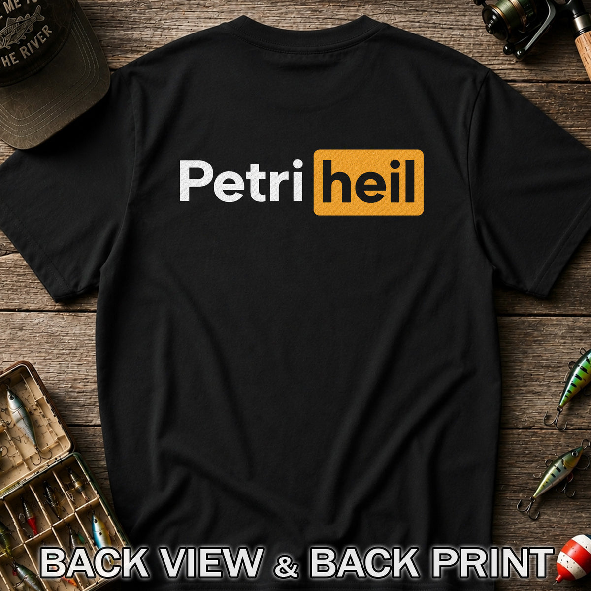 Petri Heil Fishing Logo Graphic T-Shirt | Back Print