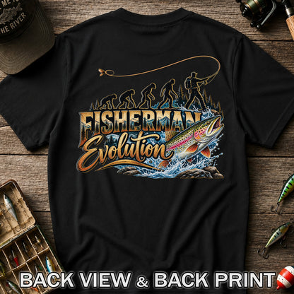 Fisherman Evolution Rainbow Trout Fly Fishing Graphic T-Shirt | Back Print
