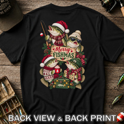 Merry Fishmas Bass Christmas Fishing Graphic T-Shirt | Back Print
