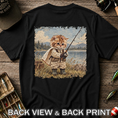 Vintage Kitten Fishing by the Lake Cute Cat Graphic T-Shirt | Back Print