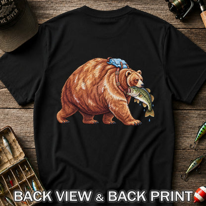 Bear Carrying Bass Fishing Wildlife Graphic T-Shirt | Back Print