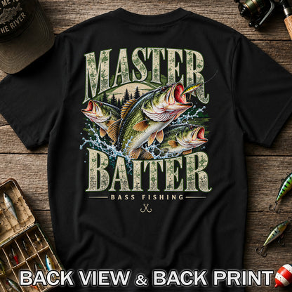 Master Baiter Bass Fishing Funny Vintage Graphic T-Shirt | Back Print