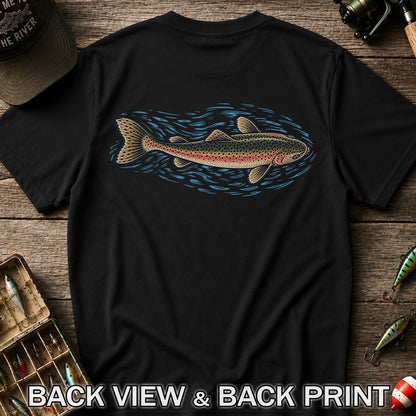 Rainbow Trout River Fishing Graphic T-Shirt | Back Print