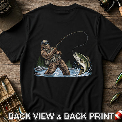 Bear Catching Bass Fishing Graphic T-Shirt | Back Print