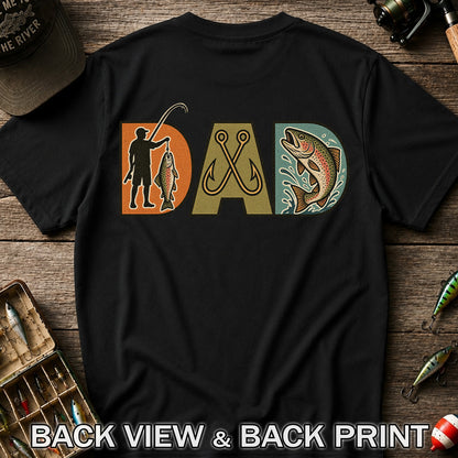 Dad Rainbow Trout and Fishing Hooks Retro Fishing T-Shirt | Back Print