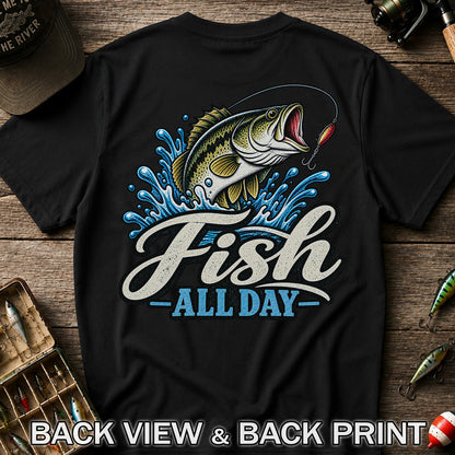Fish All Day Jumping Bass Fishing Graphic T-Shirt | Back Print