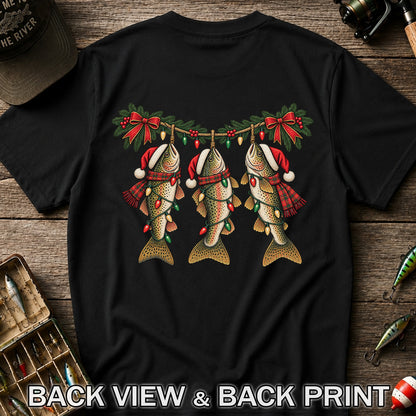 Festive Trout String Lights Christmas Fishing T-Shirt | Back Print