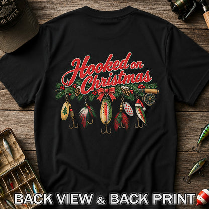 Hooked on Christmas Fishing Lure Ornaments Graphic T-Shirt | Back Print