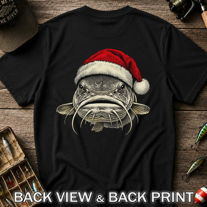 Christmas Catfish Santa Hat Holiday Fishing Graphic T-Shirt | Back Print