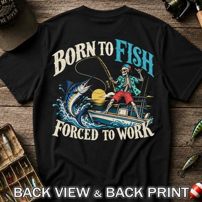 Skeleton Marlin Fishing Boat Graphic T-Shirt | Back Print