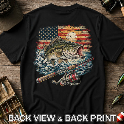 American Flag Largemouth Bass Fishing Graphic T-Shirt | Back Print